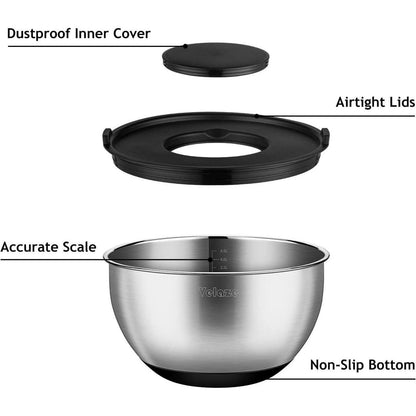 Velaze Edelstahl Schüssel Set mit Deckel und 3