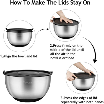 Velaze Edelstahl Schüssel Set mit Deckel und 3