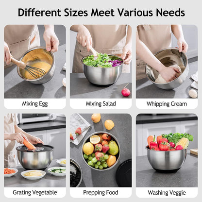 Velaze Edelstahl Schüssel Set mit Deckel und 3