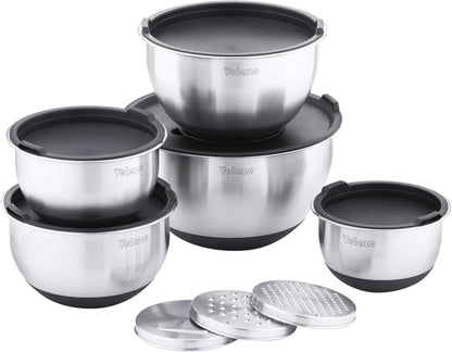 Edelstahl Schüssel Set mit Deckel und Reibeneinsatz, 5-teilig