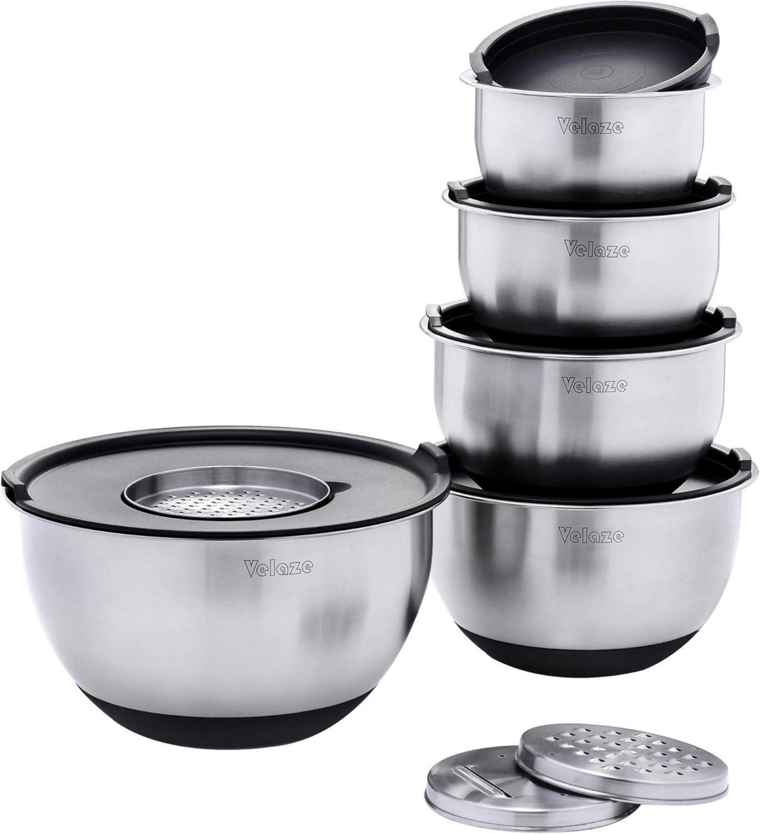 Velaze Edelstahl Schüssel Set mit Deckel und 3