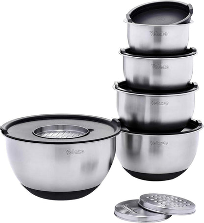 Velaze Edelstahl Schüssel Set mit Deckel und 3