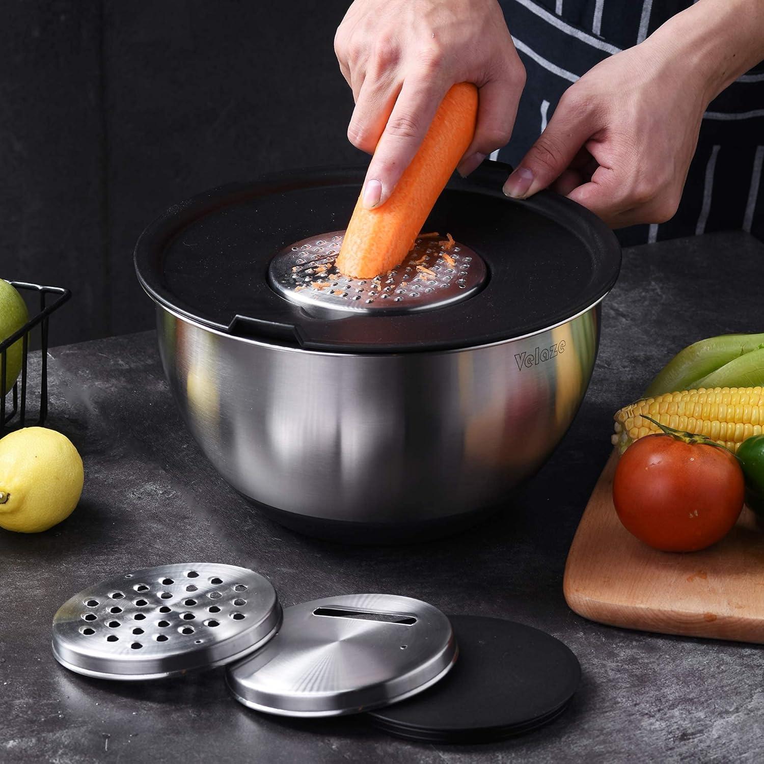 Edelstahl Schüssel Set mit Deckeln und Gemüsehobel, 5-teilig