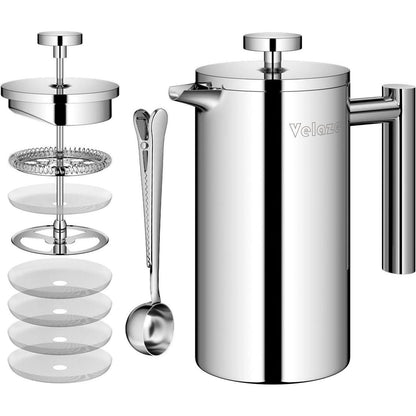 Französische Press 1L Edelstahl Kaffeebereiter Doppelwandig