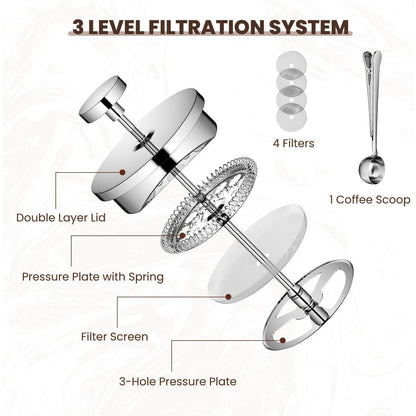 Französische Press 1L Edelstahl Kaffeebereiter Doppelwandig