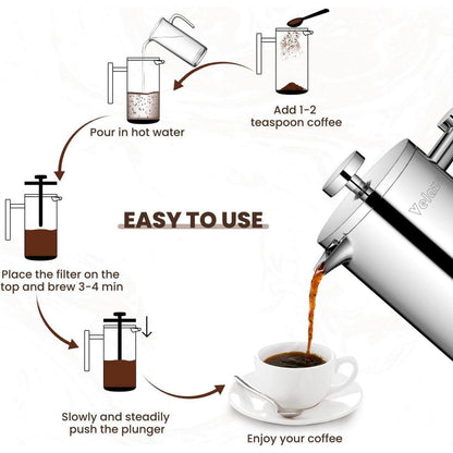 Französische Press 1L Edelstahl Kaffeebereiter Doppelwandig