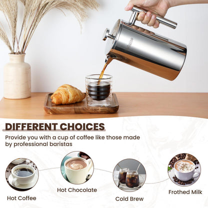 Französische Press 1L Edelstahl Kaffeebereiter Doppelwandig