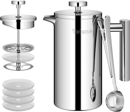 French Press Kaffeebereiter 1 Liter Edelstahl Isoliert mit Filter und