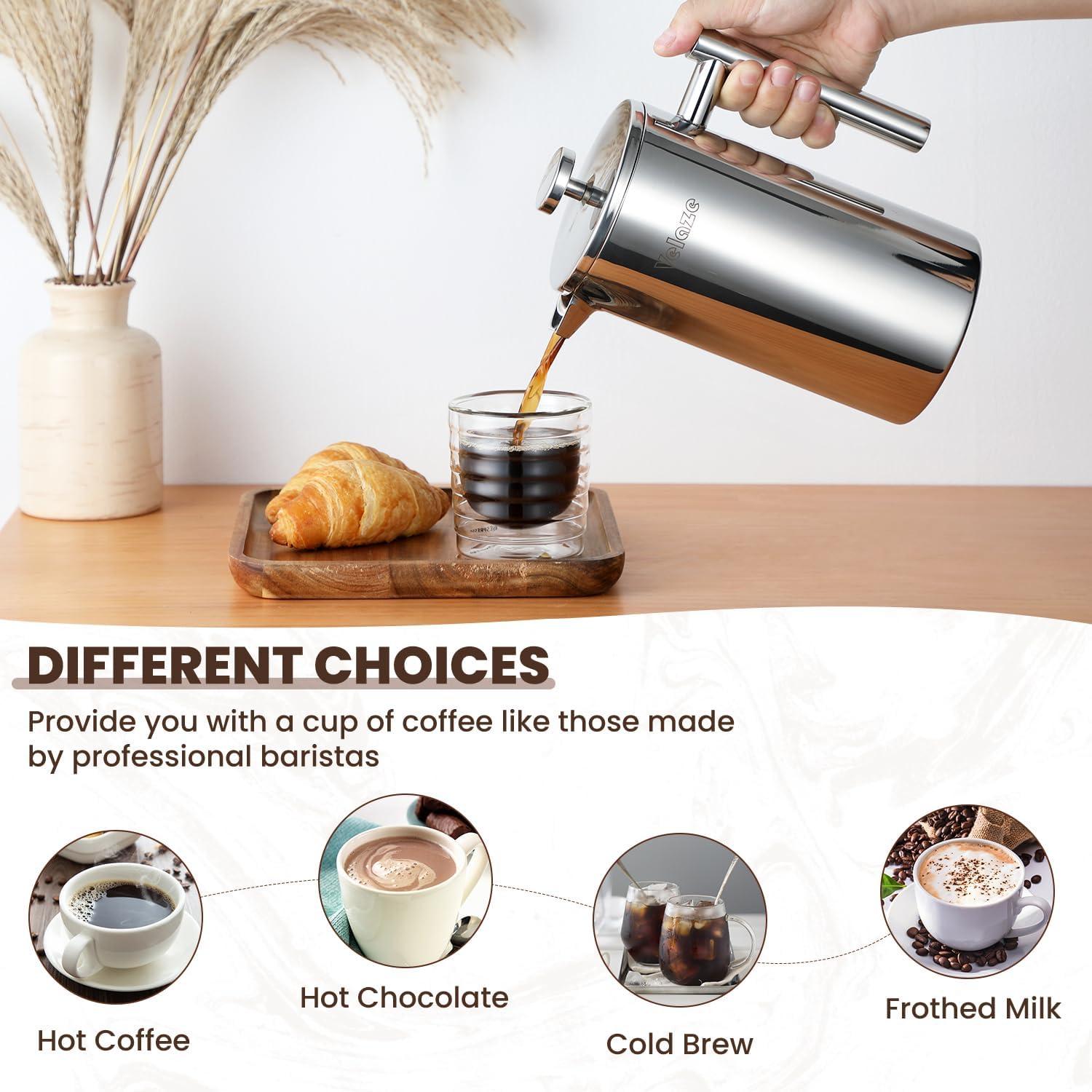 French Press 1L Kaffeebereiter Edelstahl Doppelwandig Isoliert 5 Filter