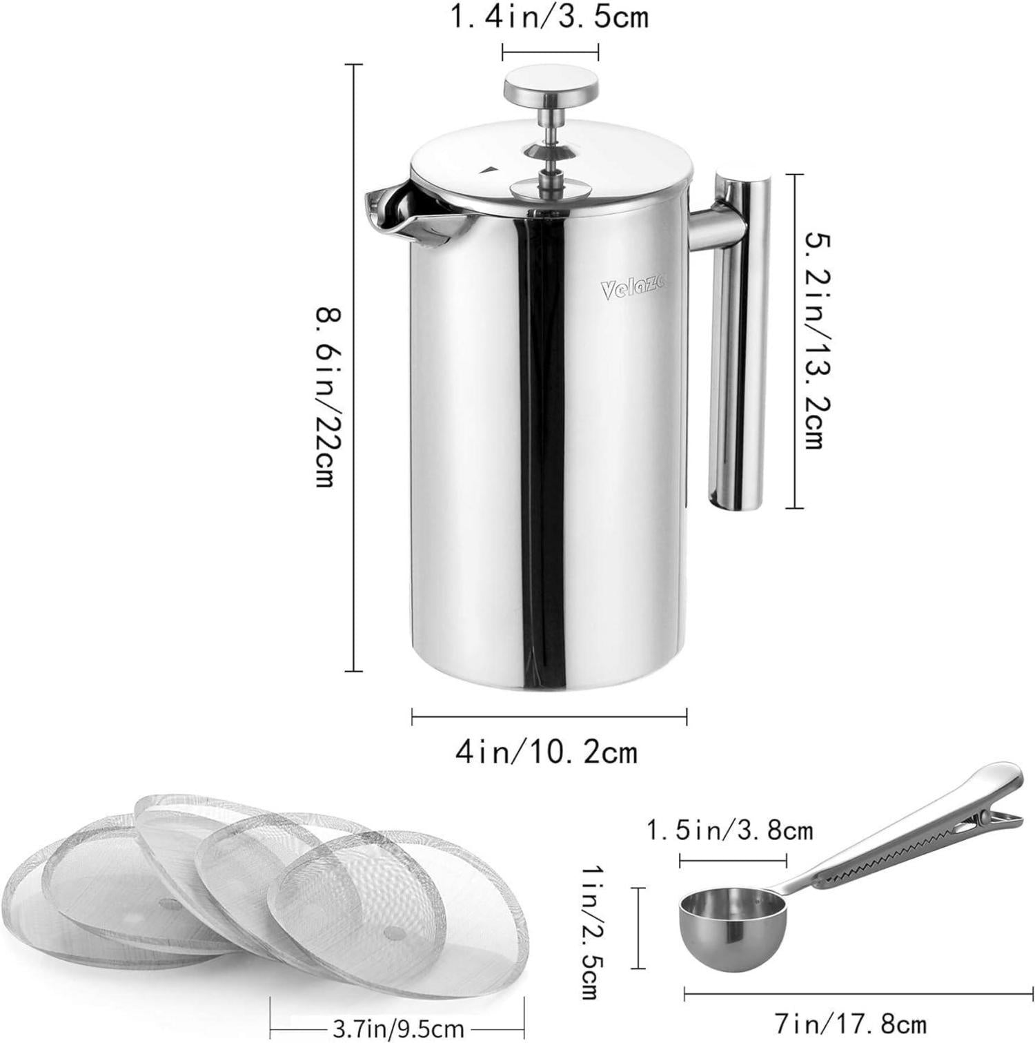 French Press Kaffeebereiter Edelstahl Doppelwandig 1L Silber_Filter