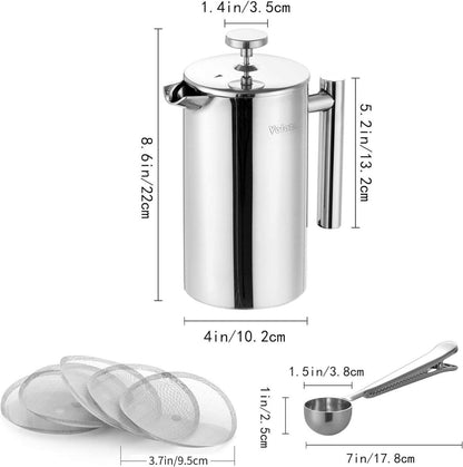 French Press Kaffeebereiter Edelstahl Doppelwandig 1L Silber_Filter