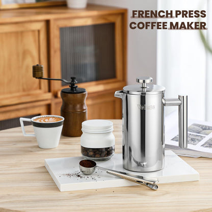 French Press 1L Kaffeebereiter Edelstahl Doppelwandig Isoliert 5 Filter