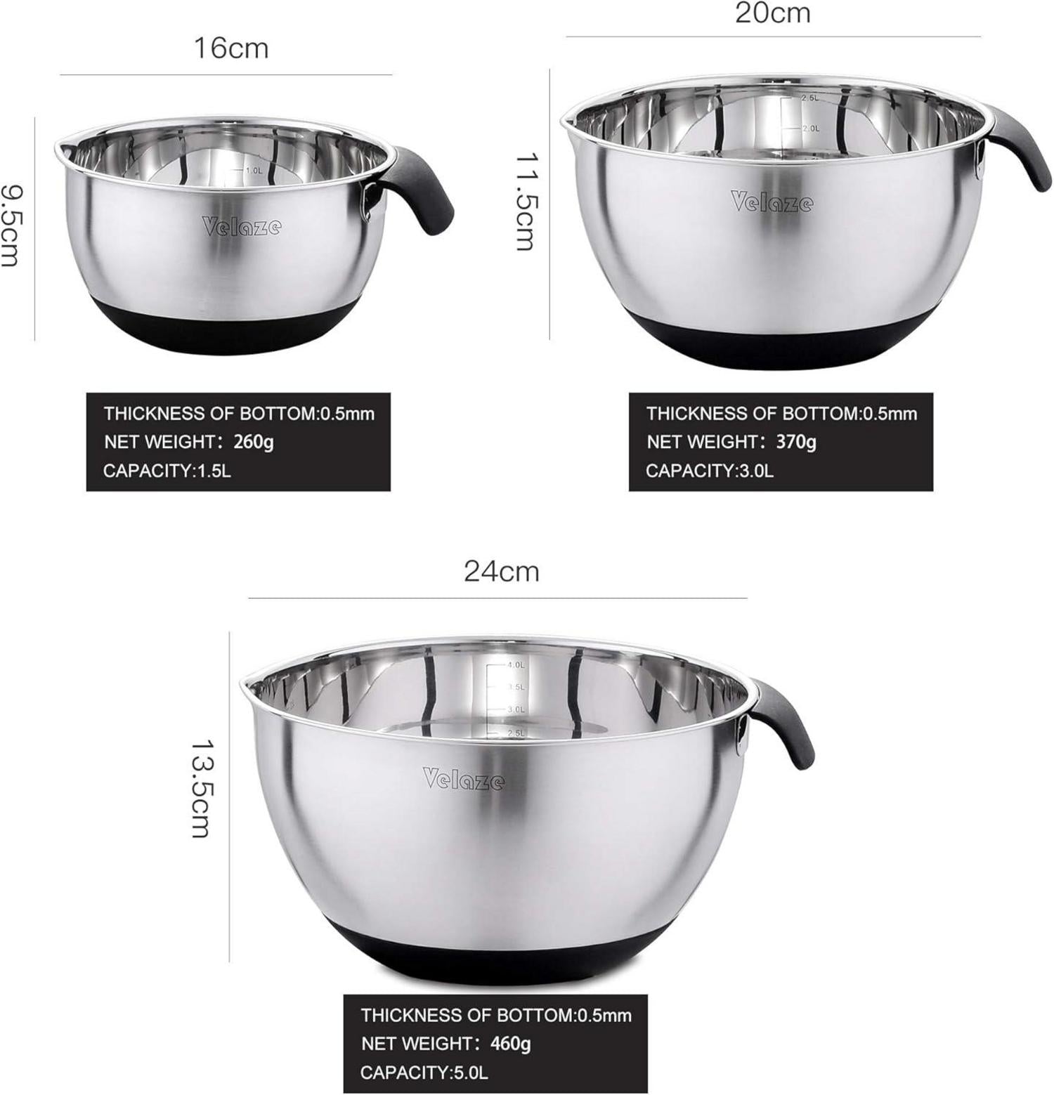 Edelstahl Salatschüssel Set 5L 3L 1.5L Stapelbar