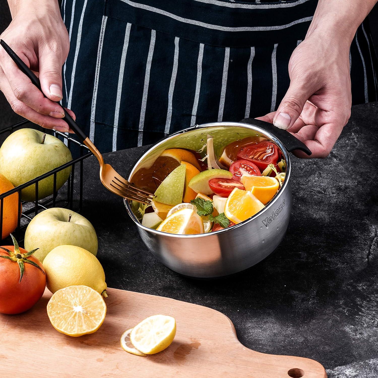 Edelstahl Salatschüssel Set Stapelbar 3 Stück 5L 3L 1.5L Rührschüssel