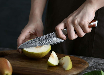 XIZNUO 13,3cm Damaststahl Allzweckmesser Universalmesser mit Rosenholz Griff