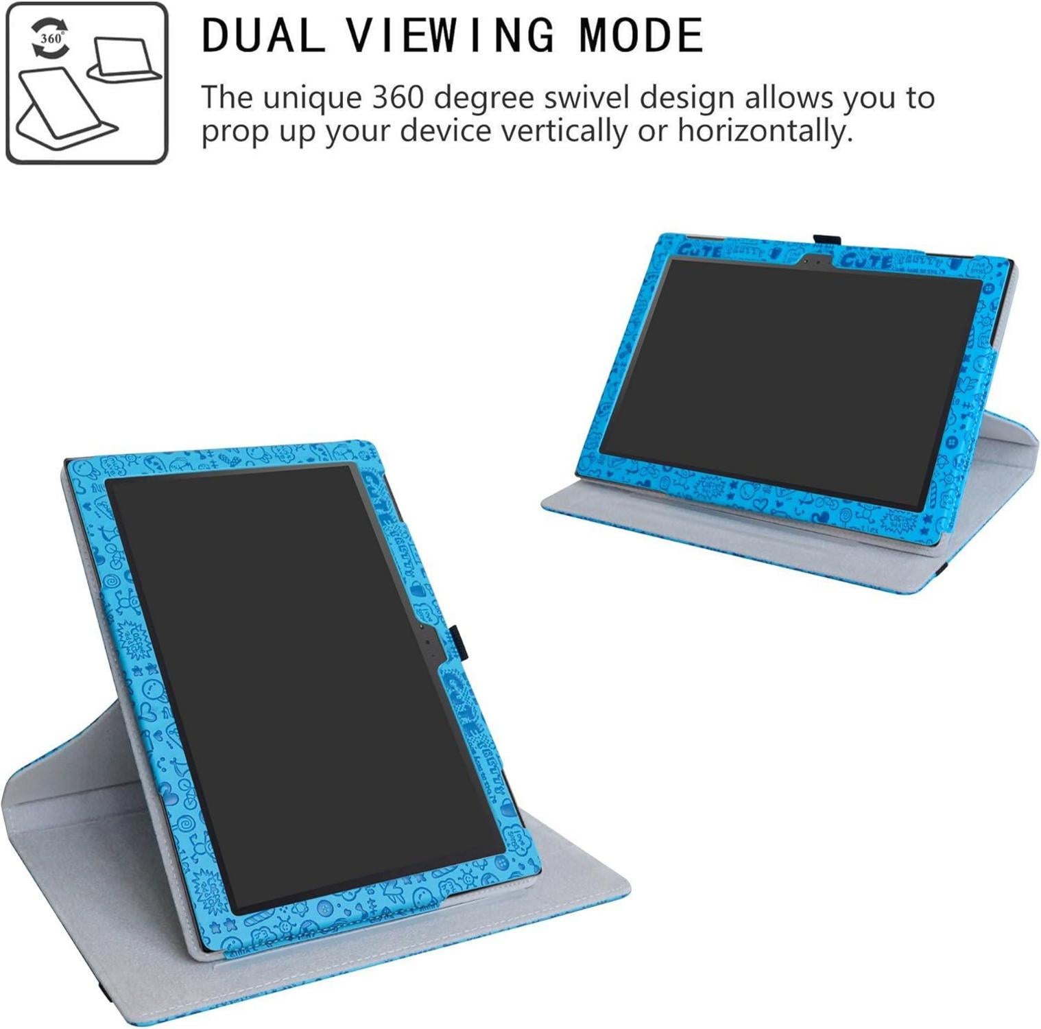 Leder Tablet Hülle mit 360° Drehbarer Standfunktion Blau