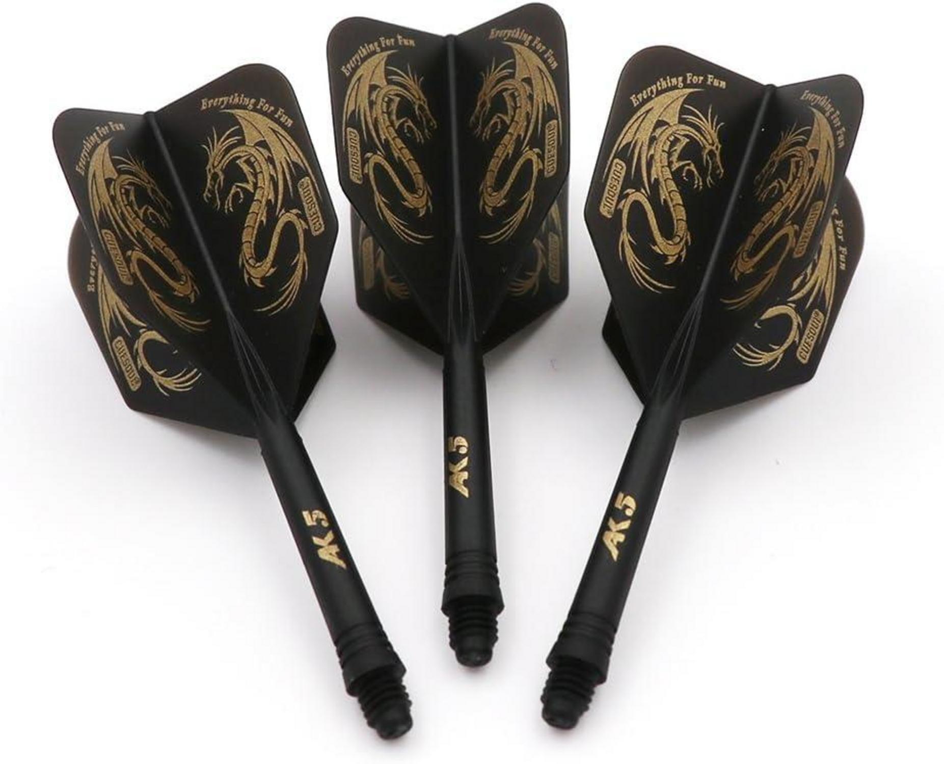Personalisierte Schwarze Dart Flights Set 3 Stück (Größe M/L) Drachenmuster in Geschenkbox