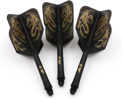 Personalisierte Schwarze Dart Flights Set 3 Stück (Größe M/L) Drachenmuster in Geschenkbox