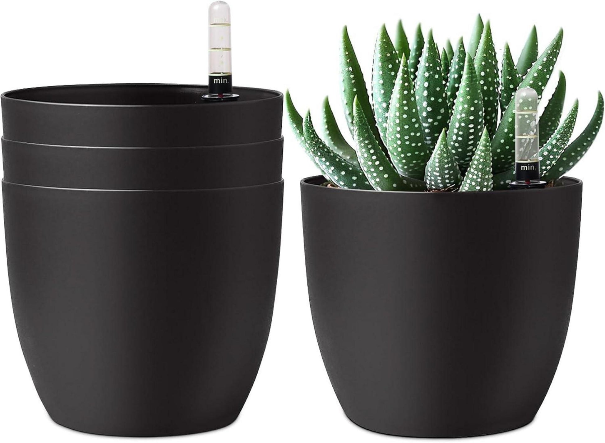 Selbstwässernder Blumentopf mit Wasseranzeiger Schwarz 4er-Set