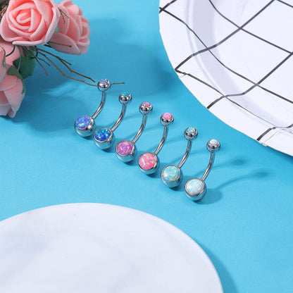 Bauchnabelpiercing 14G mit Opal, Chirurgenstahl, gebogen, blau