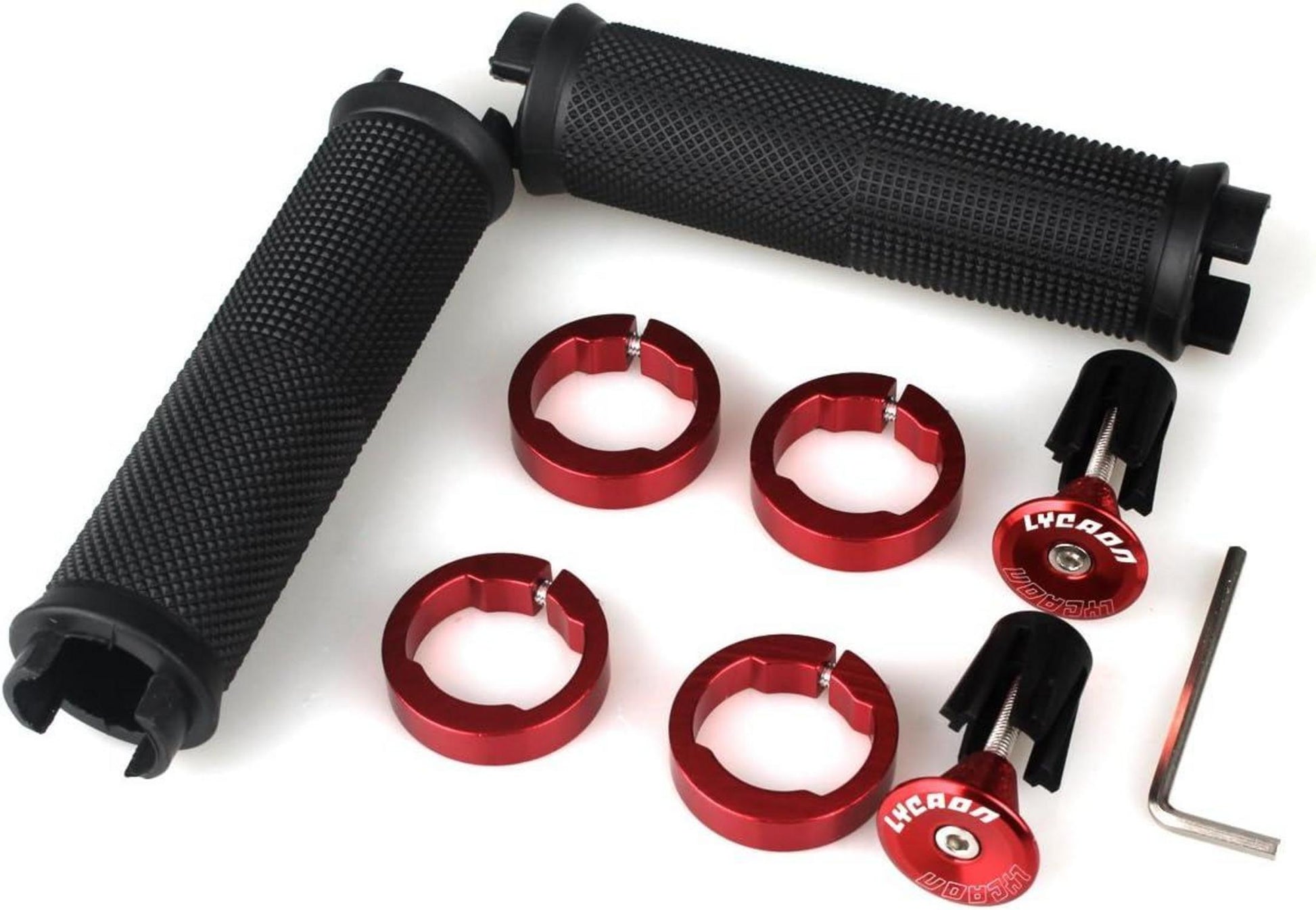 LYCAON Bike Lenker Griffe Gummi mit Aluminium Lock rot 132mm 116g