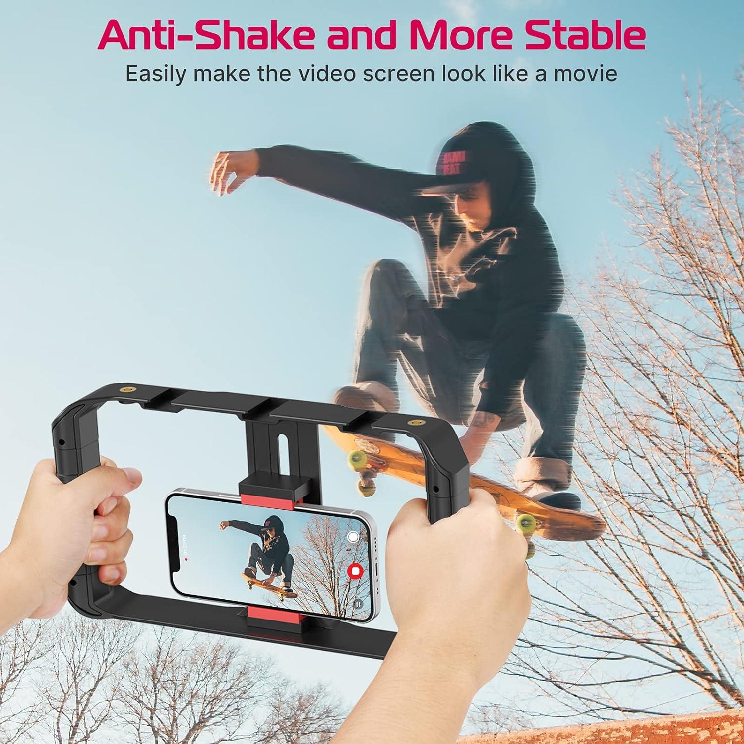 Smartphone Video Rig mit Stabilisator, 3 Cold Shoe Mounts