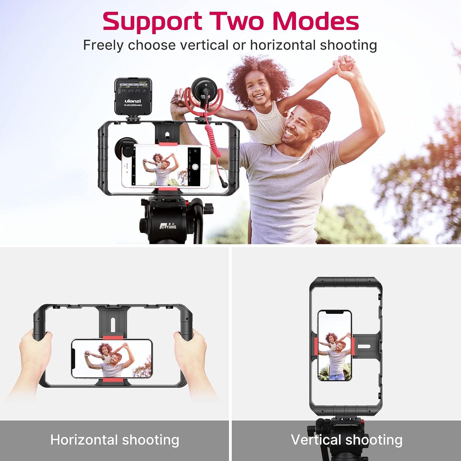 Smartphone Video Rig Stabilisator mit 3 Cold Shoe Mounts Halterung für