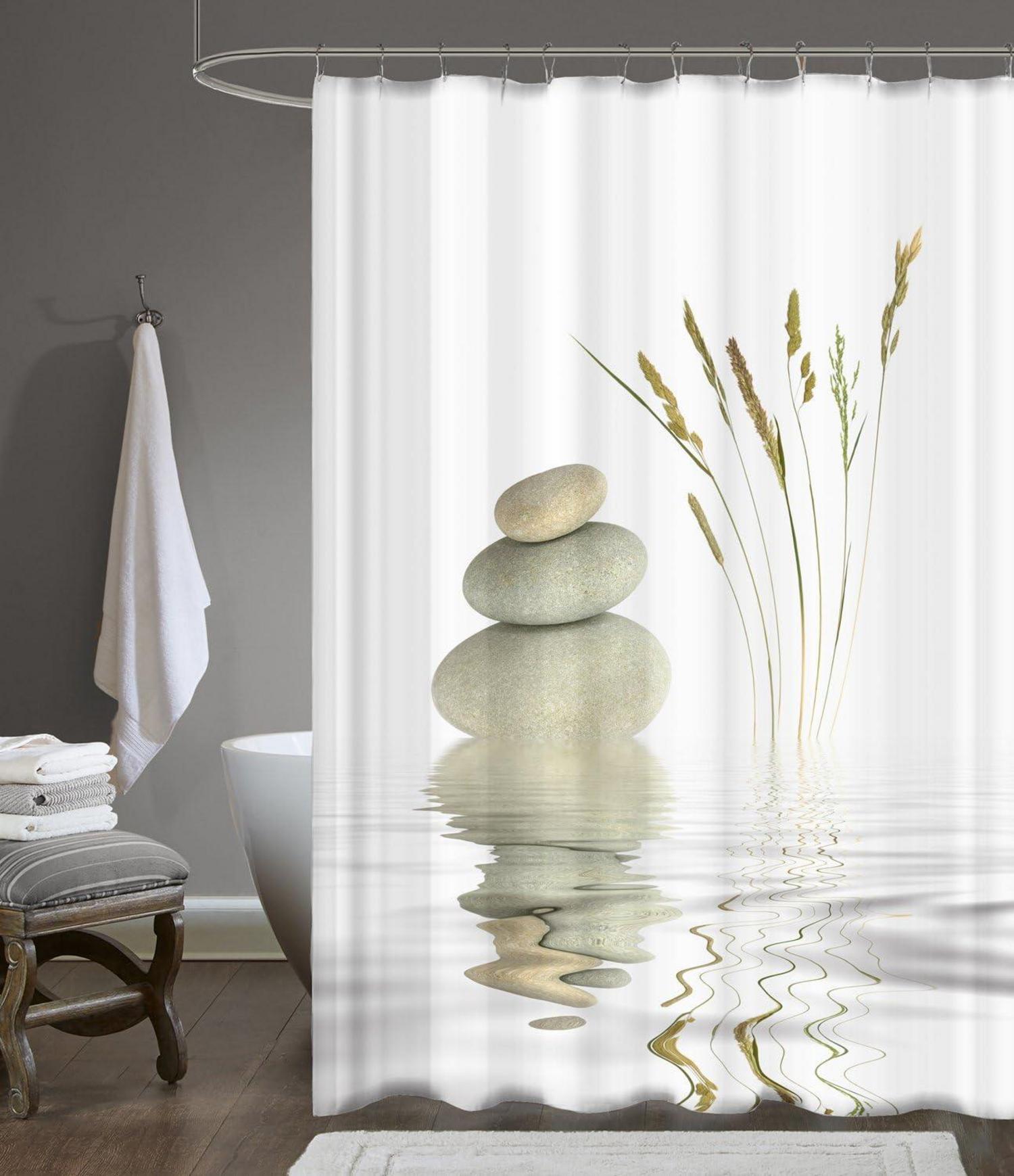 Digitaldruck Textil Duschvorhang Wellness Stone 120x200cm inkl. Ringe