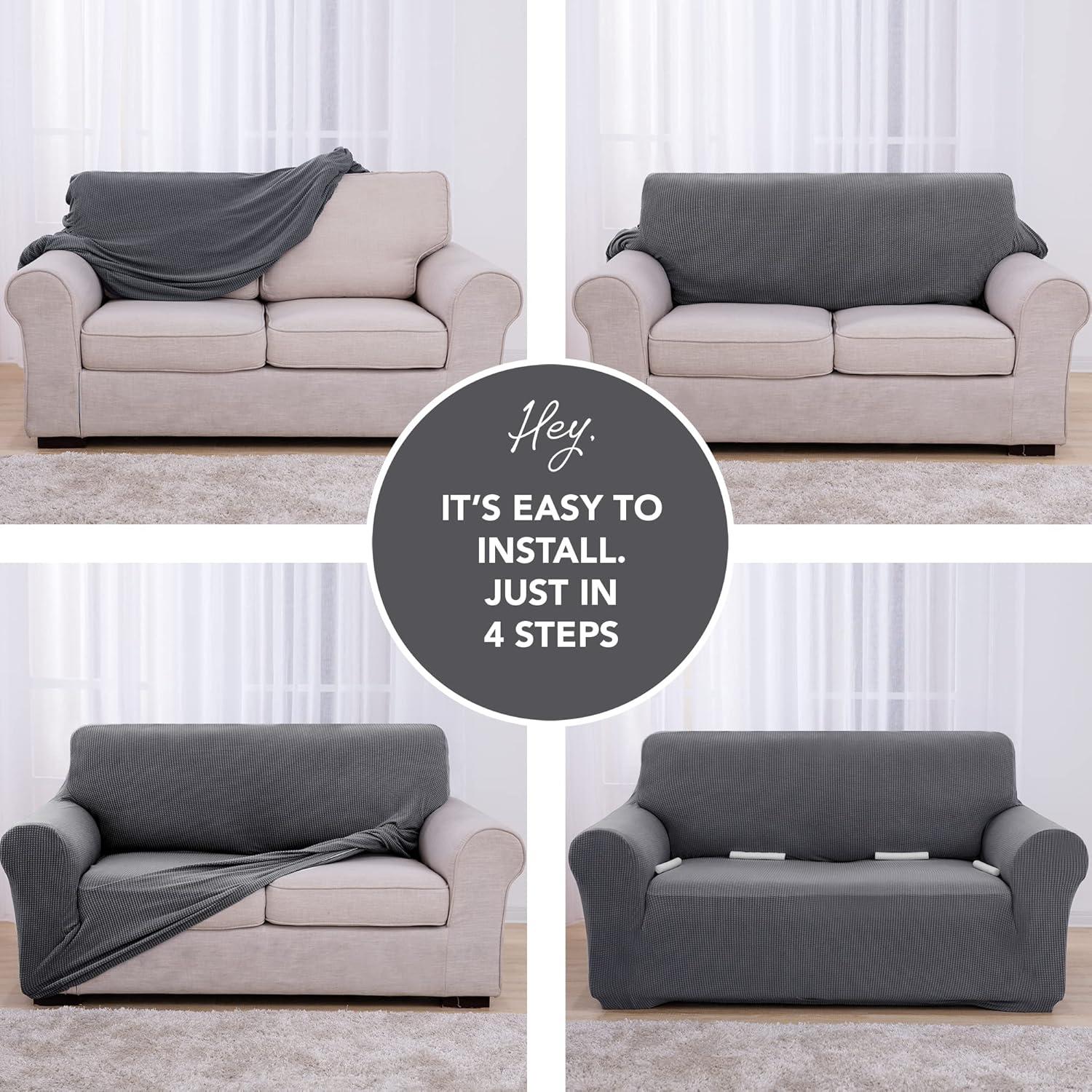 Deconovo Sofabezug 1-Sitzer Grau Stretch Jacquard 80-120cm