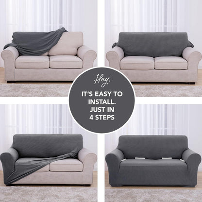 Deconovo Sofabezug 1-Sitzer Grau Stretch Jacquard 80-120cm