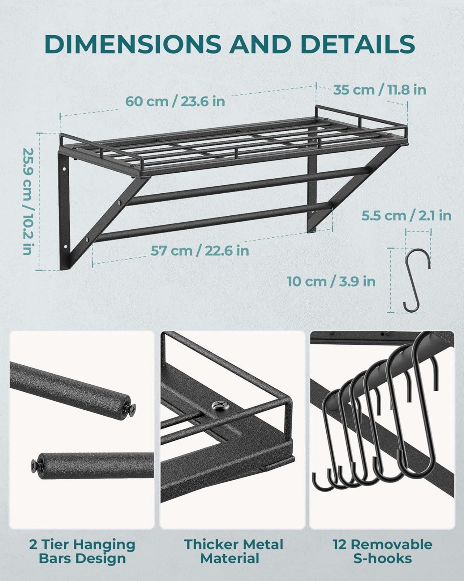 OROPY Topfregal 3-Schicht Wandmontage Pfannenhalter 60x29.5x24.5cm