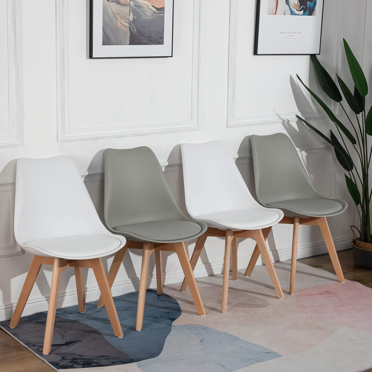 6x Esszimmerstuhl Retro Design, Buche Bein in Lederoptik