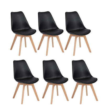 6x Esszimmerstuhl Retro Design, Buche Bein & PU-Leder
