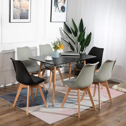 6x Esszimmerstuhl Retro Design, Buche Bein & PU-Leder