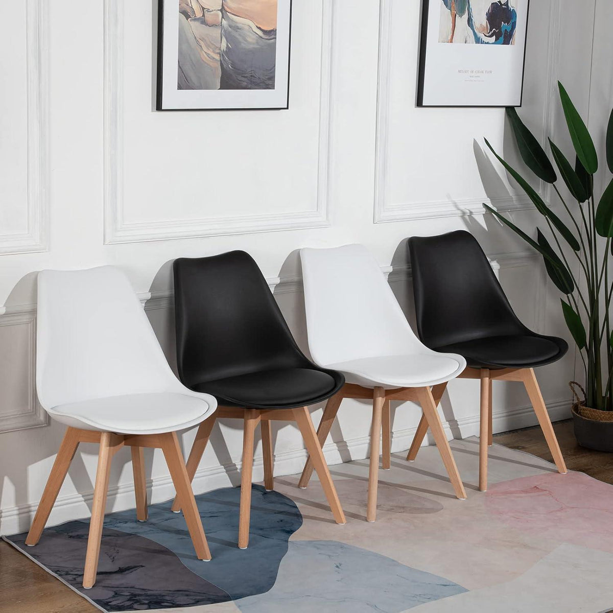 6x Esszimmerstuhl Retro Design, Buche Bein & PU-Leder