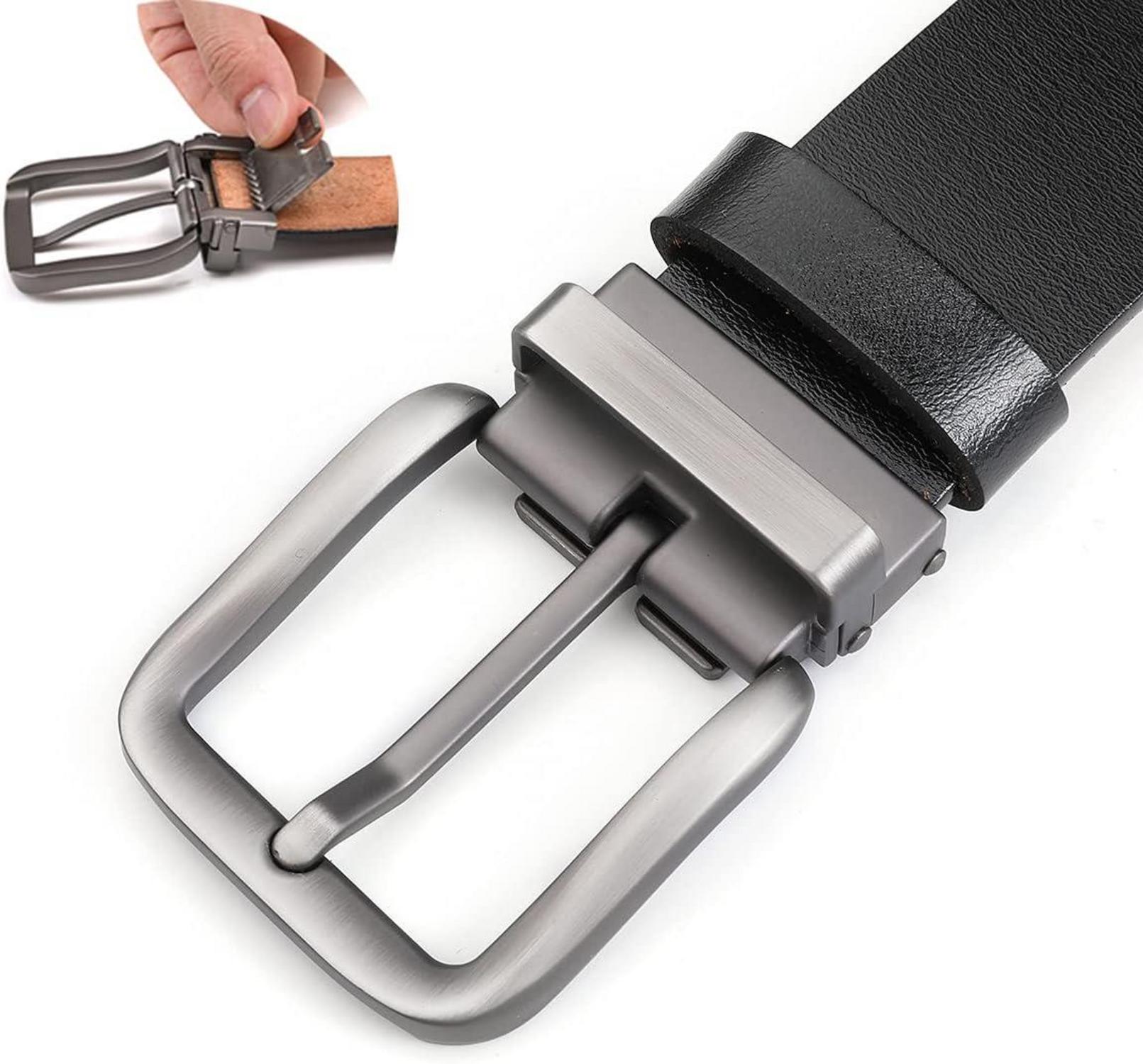 Herren Ledergürtel 110-180cm Schwarz Schnalle Antik-Finish, Einstellbar, Dicker 4mm