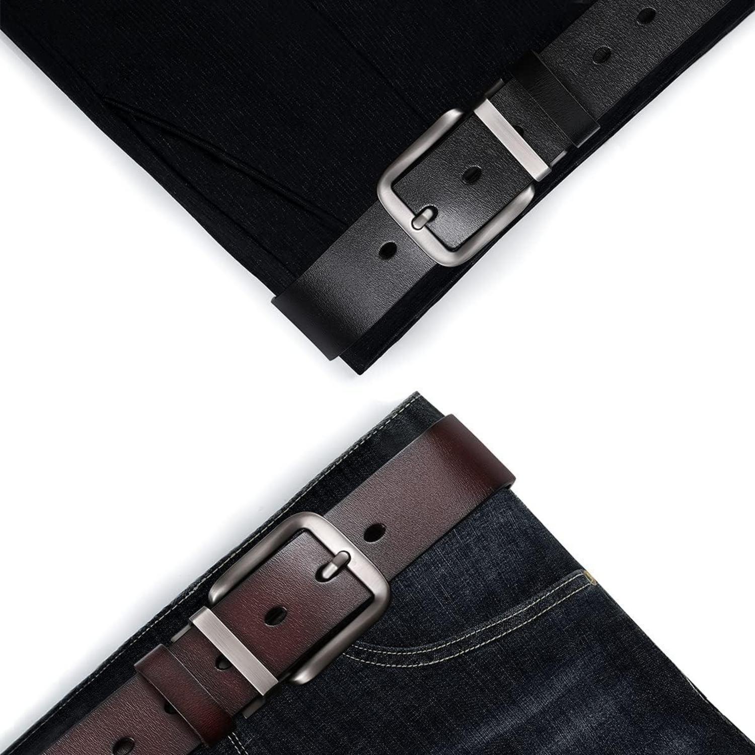 Herren Ledergürtel 110-180cm Echtes Leder 5XL Schnalle Schwarz