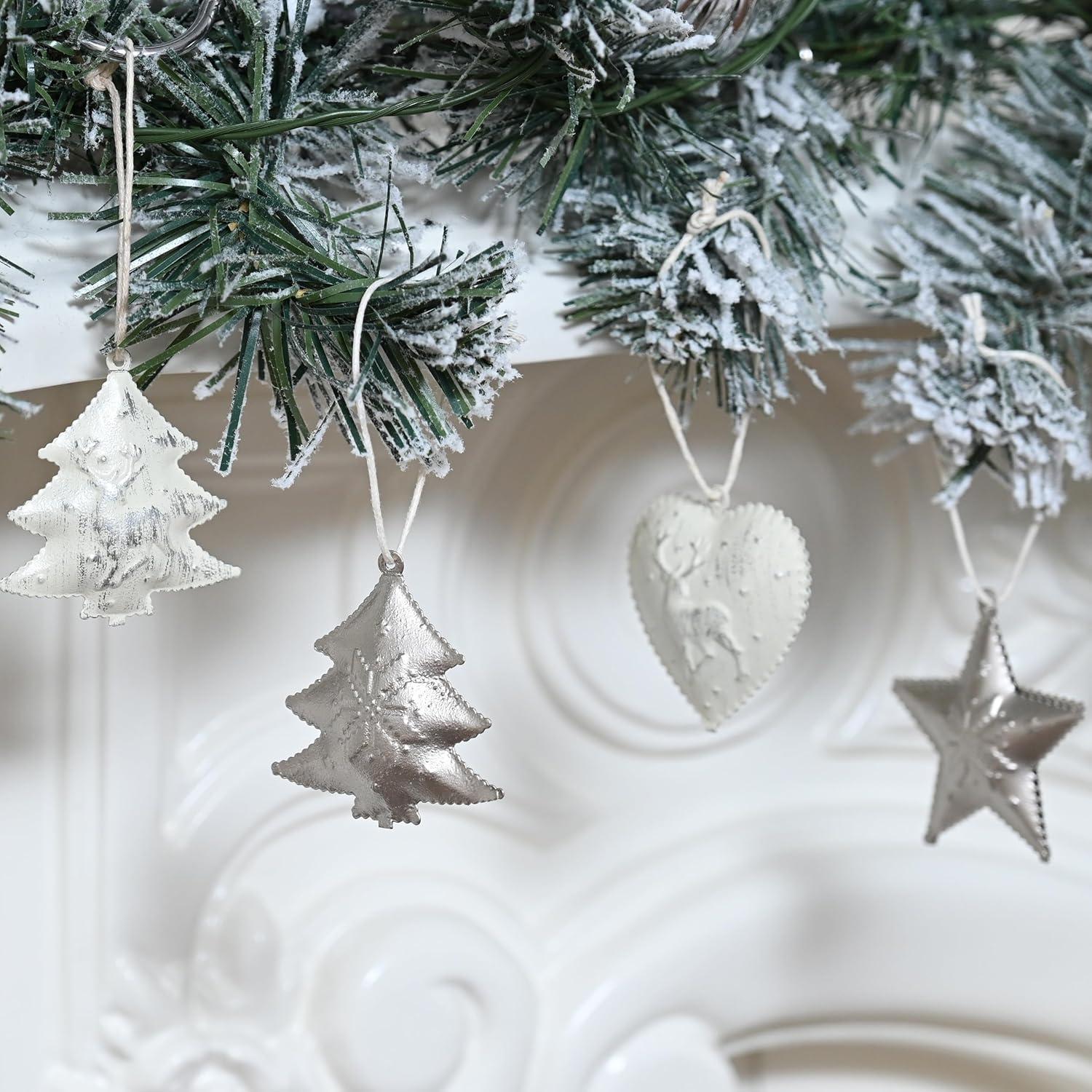 24er Set Weihnachtsanhänger Metall 5cm Herz Stern Baum