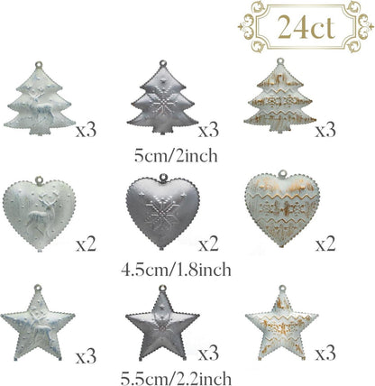24tlg Metallanhänger Weihnachtsglocken Herz Stern Baum Weihnachtsdeko