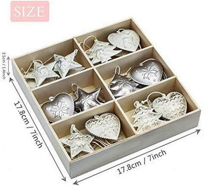 Metallanhänger Weihnachtsglocken 24er Set 5cm Herz Stern Baum Weihnachtsdeko