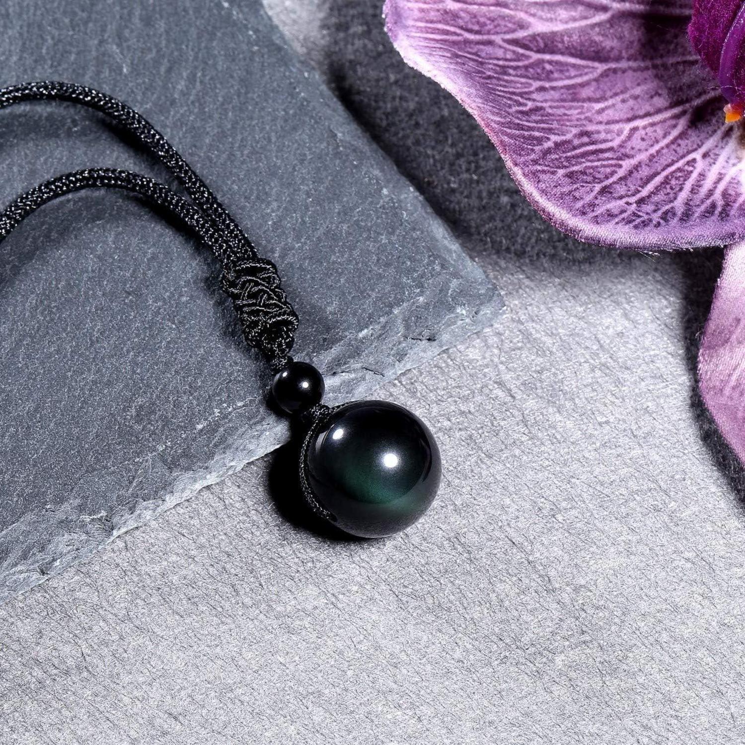 Obsidian Glücksbringer Halskette mit Tigerauge und Amethyst