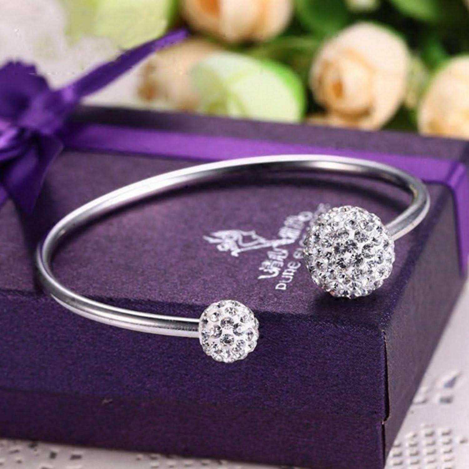 925 Sterling Silber Armband Damen Weiß Zirkonia Armreif Geschenkbox