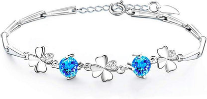 Damen Armband Silber 925 Klee Armkette mit Zirkonia Geschenkbox