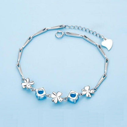 Damen Armband Silber 925 Klee Armkette mit Zirkonia Geschenkbox