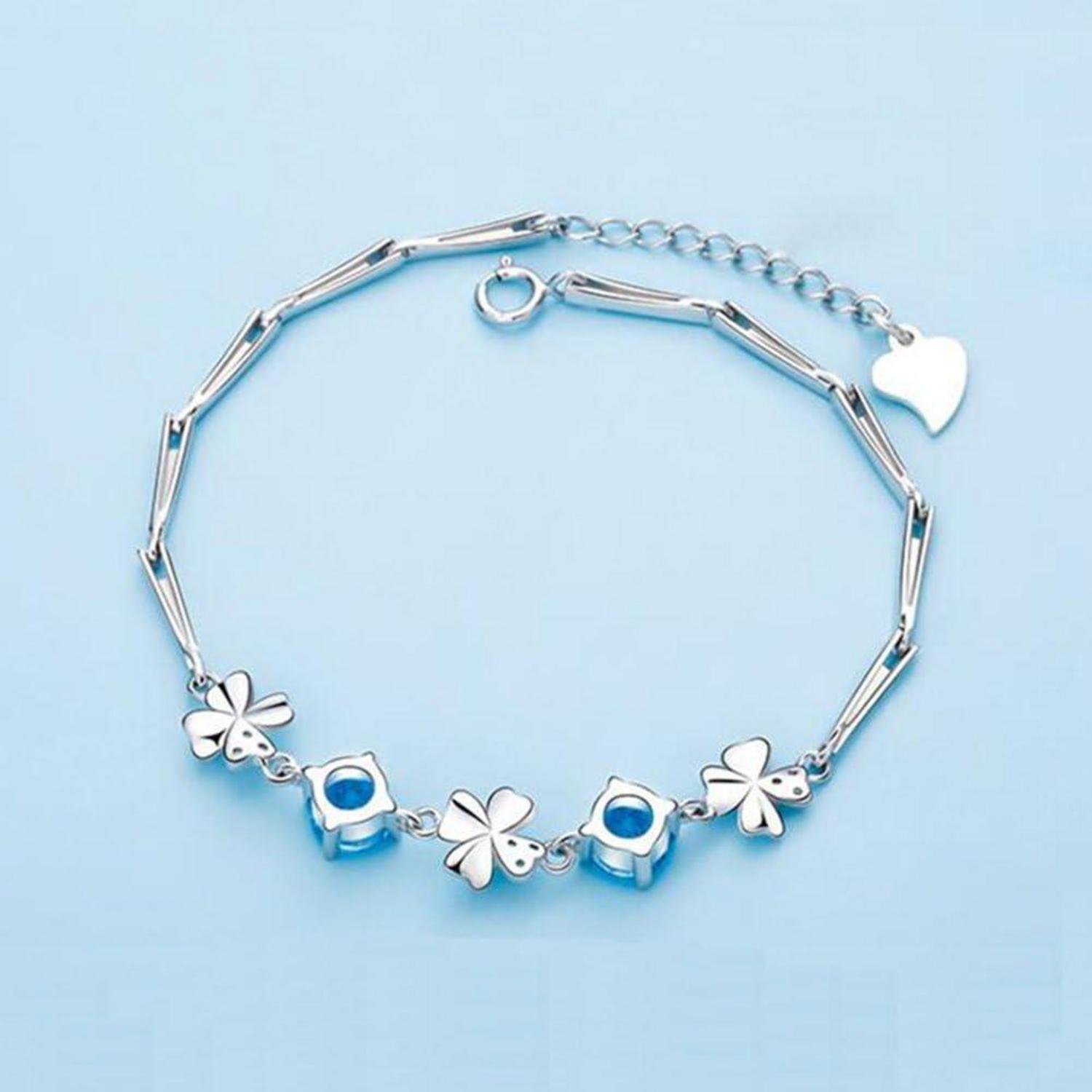 Damen Armband Silber 925 Klee Armkette mit Zirkonia Geschenkbox