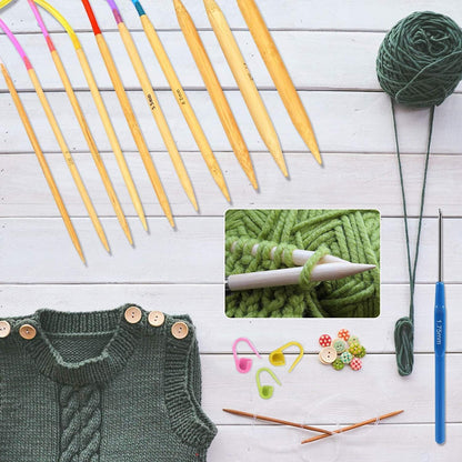 Bambus Stricknadel Set mit Zubehör – 10 Paar Rundstricknadeln