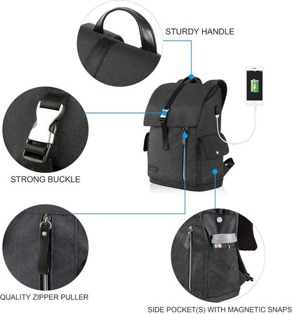 Laptop Rucksack 17,3 Zoll Schwarz Wasserdicht USB Port & Gepäckgurt - College Reise Rucksack