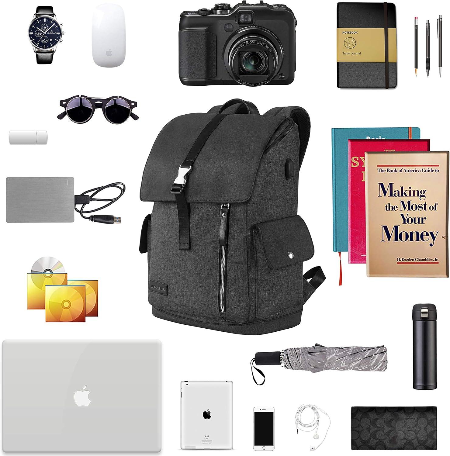 Laptop Rucksack 17,3 Zoll Schwarz Wasserdicht USB Port & Gepäckgurt - College Reise Rucksack