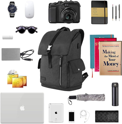 Laptop Rucksack 17,3 Zoll Schwarz Wasserdicht USB Port & Gepäckgurt - College Reise Rucksack