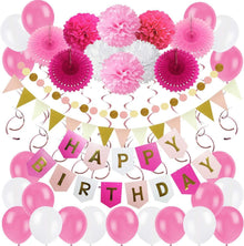 Geburtstagsdeko Happy Birthday Girlande Pompoms Papier Fans Spiral